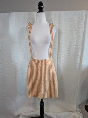 Urban Outfitters Striped Ruffle Suspender Skirt Pinafore Linen Blend Medium